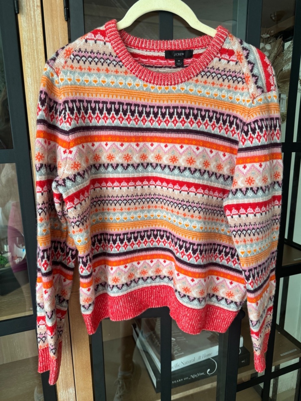 J. Crew Fair Isle lambswool sweater Cropped Crewneck knit Bright Cerise Peony